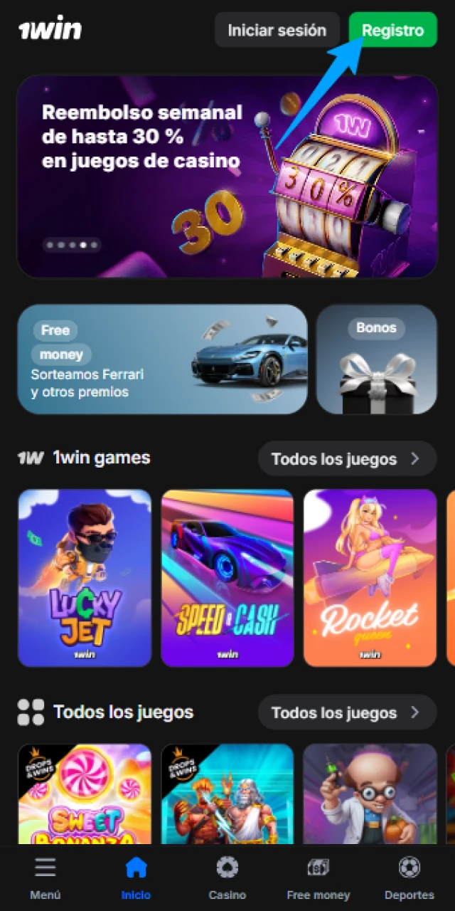Visita el sitio oficial de 1win para iniciar tu registro y jugar a la ranita.