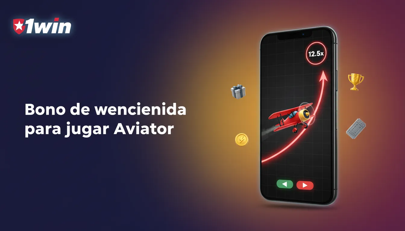 Banner de 1win: bono de bienvenida para Aviator; 100%, 120%, 130%, 150% en 4 depósitos. Código VEBET1WCOM.