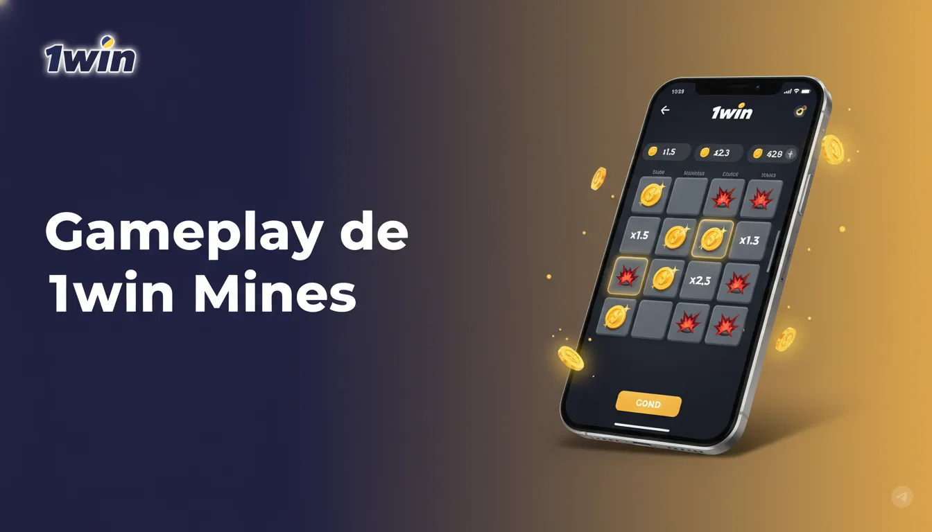 Gameplay de 1win Mines: abre casillas, evita minas y retira tus ganancias a tiempo.