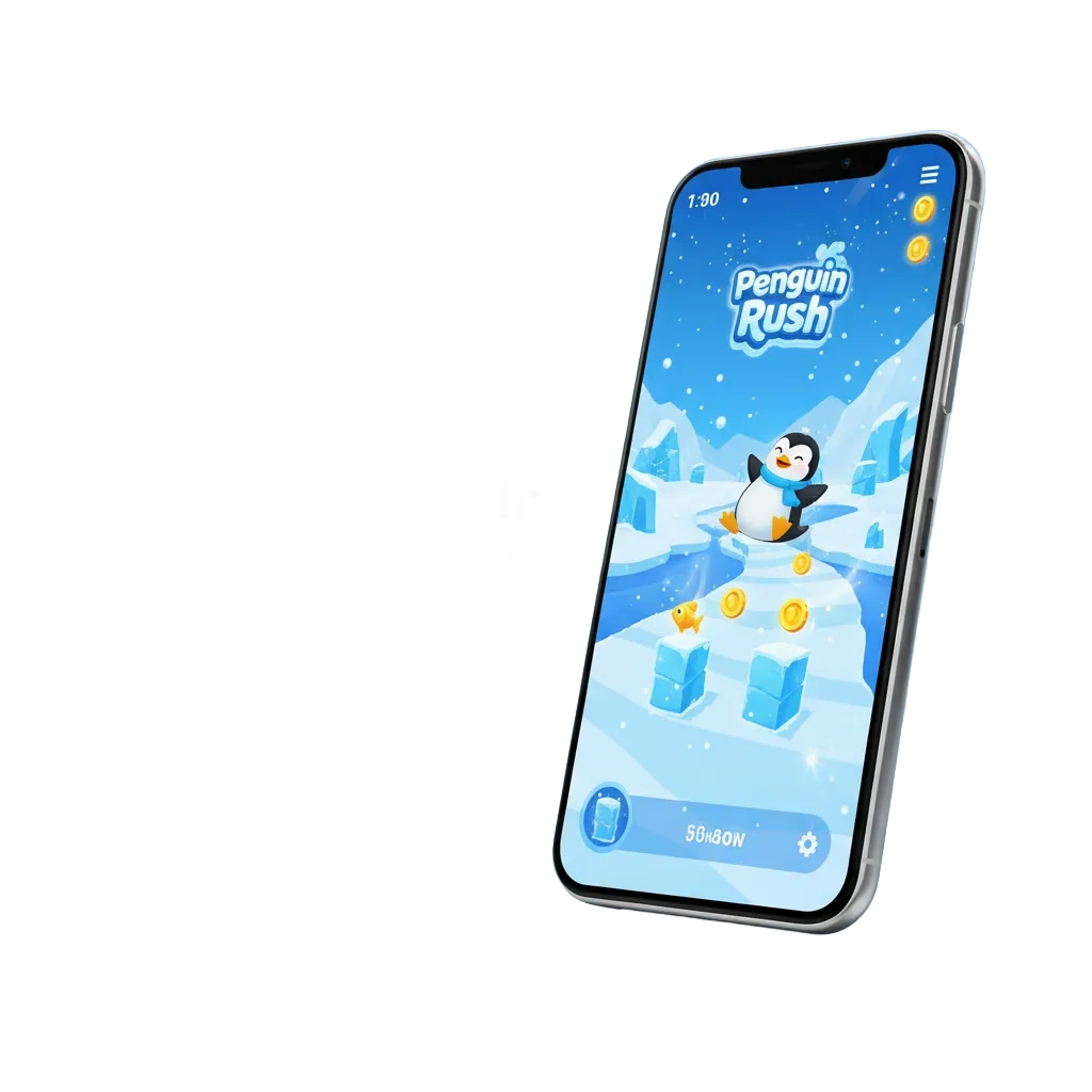 1win Penguin Rush en Venezuela: minijuego dinámico con un pingüino que corre evitando obstáculos.