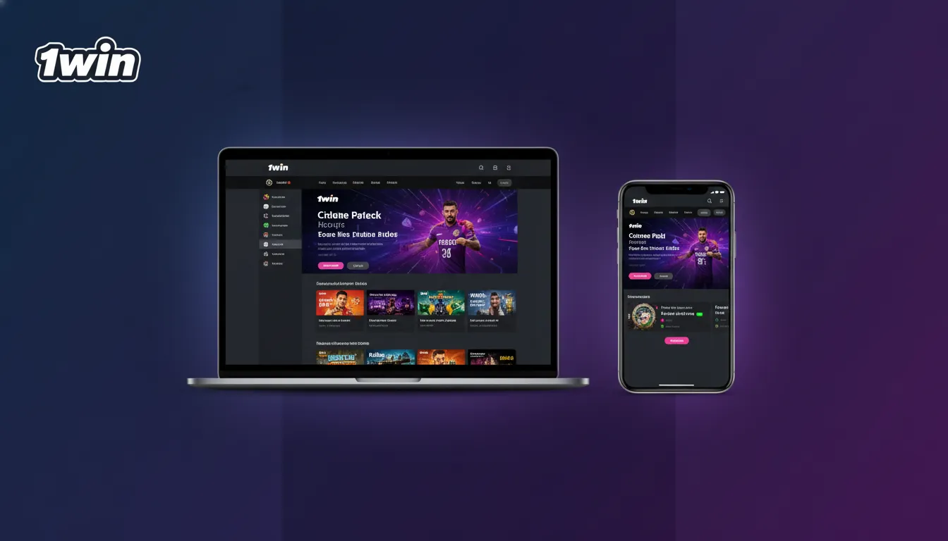 Interfaz de 1win con menú lateral (Apuestas, En Vivo, eSports, Casino); buscador y filtros para ligas, cuotas y juegos.