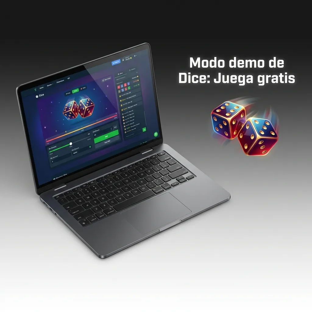 Interfaz del juego Dice en modo demo mostrando opciones de juego gratuito y funciones de práctica sin depósito