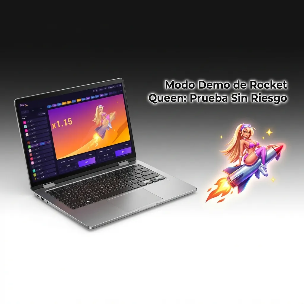 Interfaz del modo demo de Rocket Queen mostrando créditos virtuales para practicar sin riesgo financiero