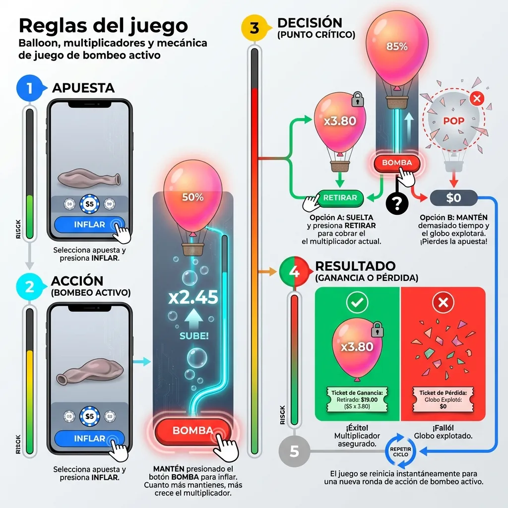 Reglas del juego Balloon, multiplicadores y mecánica de bombeo activo en 1Win