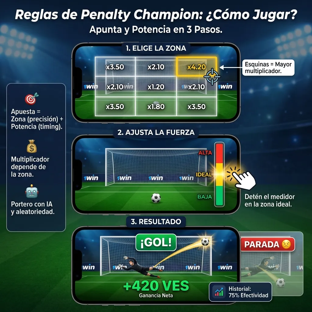 Reglas de Penalty Champion en 1win - cómo jugar desde Venezuela