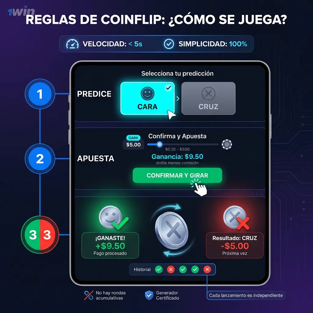 Reglas de CoinFlip en 1win - cómo jugar desde Venezuela