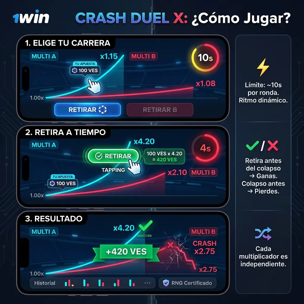 Reglas de Crash Duel X en 1win - cómo jugar desde Venezuela