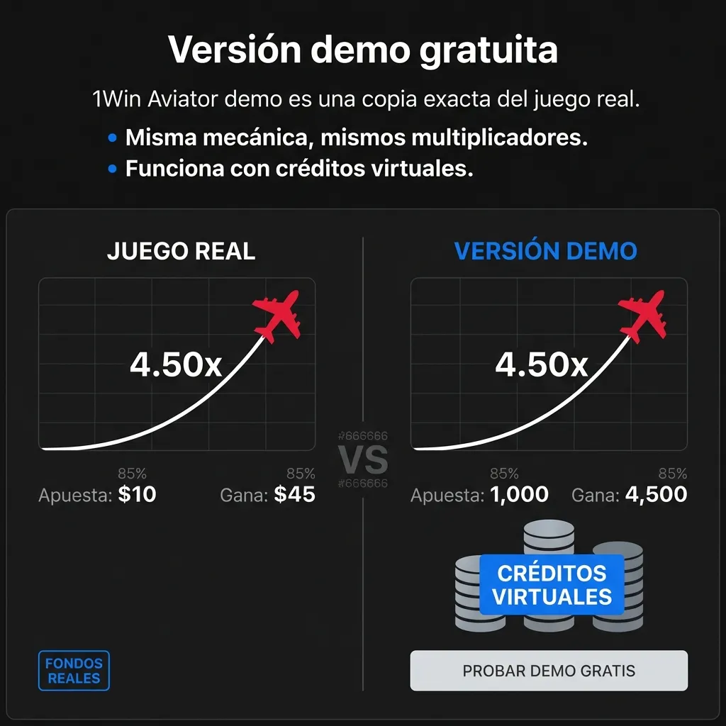 Versión demo de Aviator en 1Win - misma mecánica que el juego real