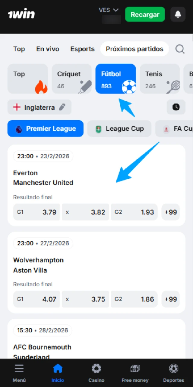 Selecciona un torneo deportivo para tu apuesta en 1win App oficial.