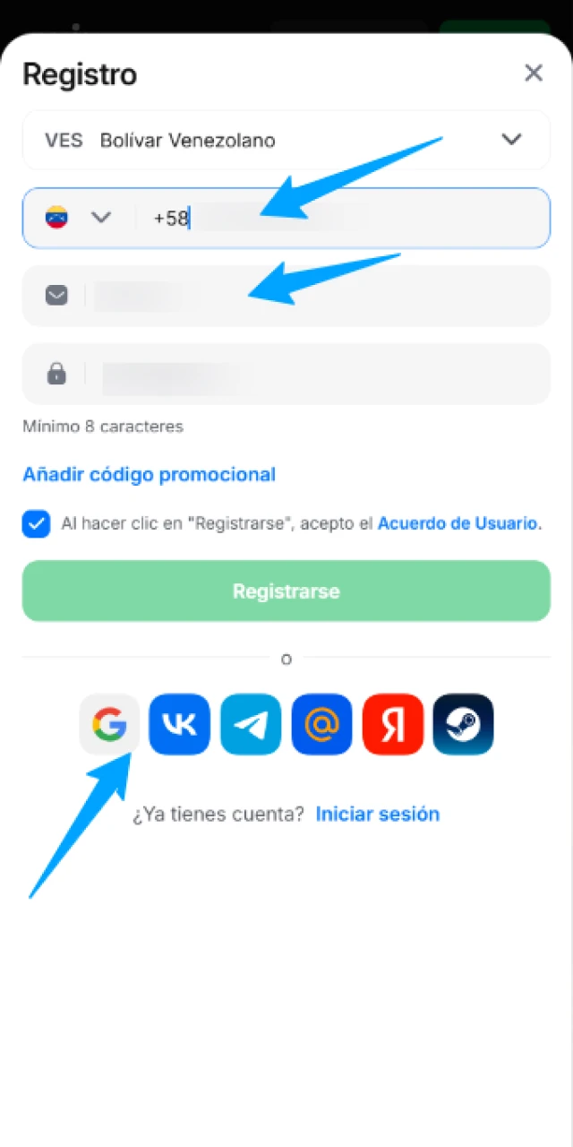 Selecciona tu método de Registro preferido dentro de 1win App rápidamente.