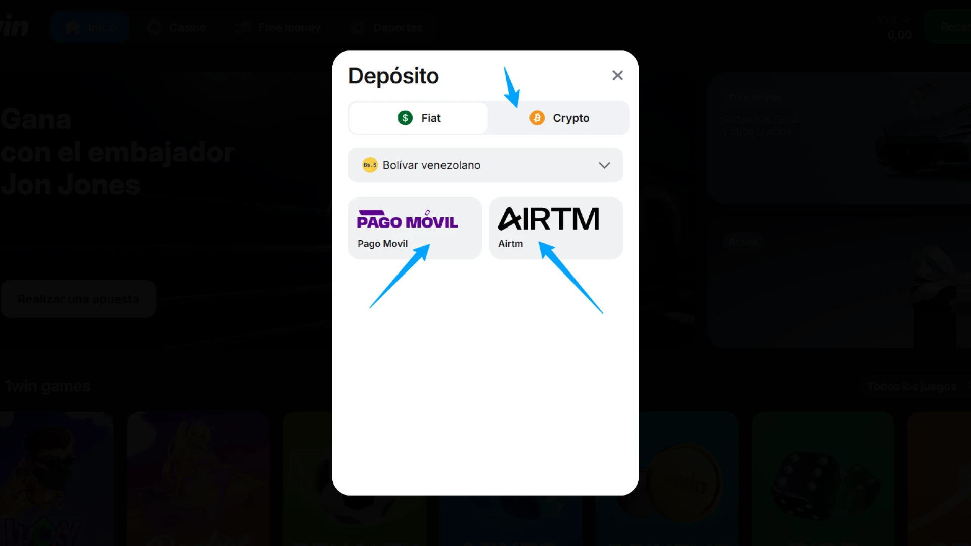 Realiza un depósito seguro en 1win para apostar en Aviator.