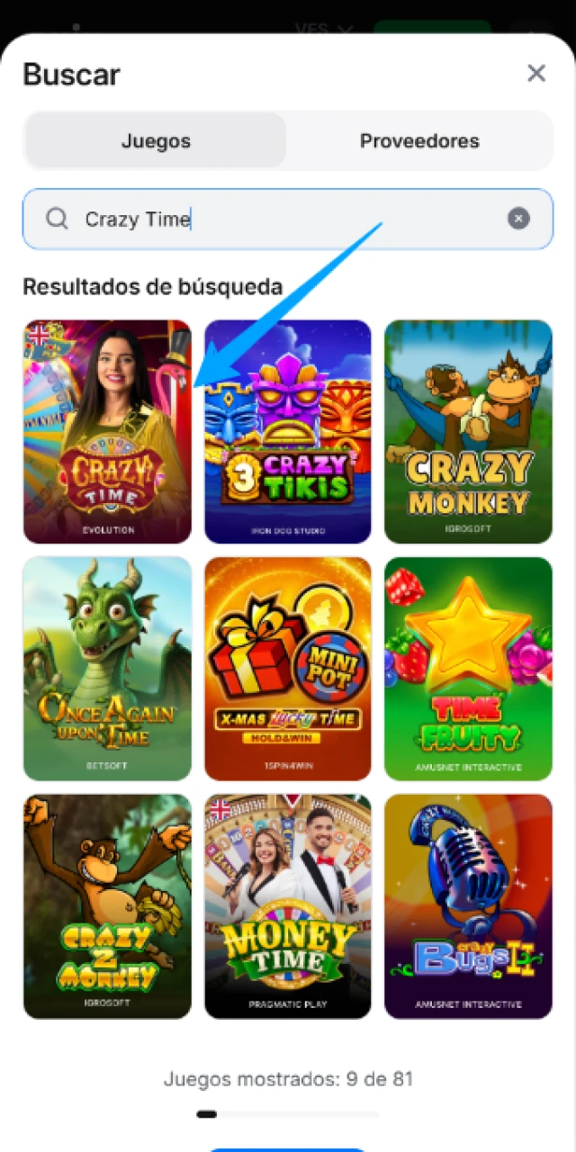 Inicia el divertido juego Crazy Time en el casino de 1win.