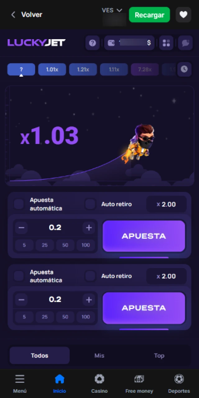 Explora la interfaz de Lucky Jet en 1win y comienza a apostar.