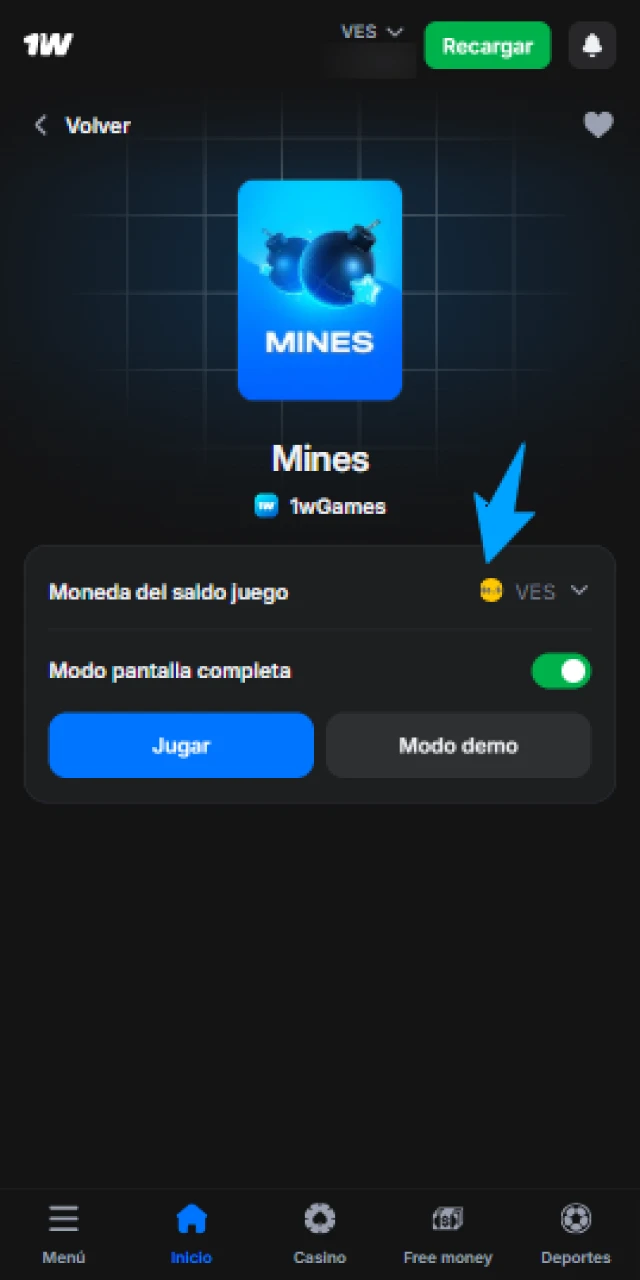 Elige tu nivel de apuesta para ganar en Mines 1win.