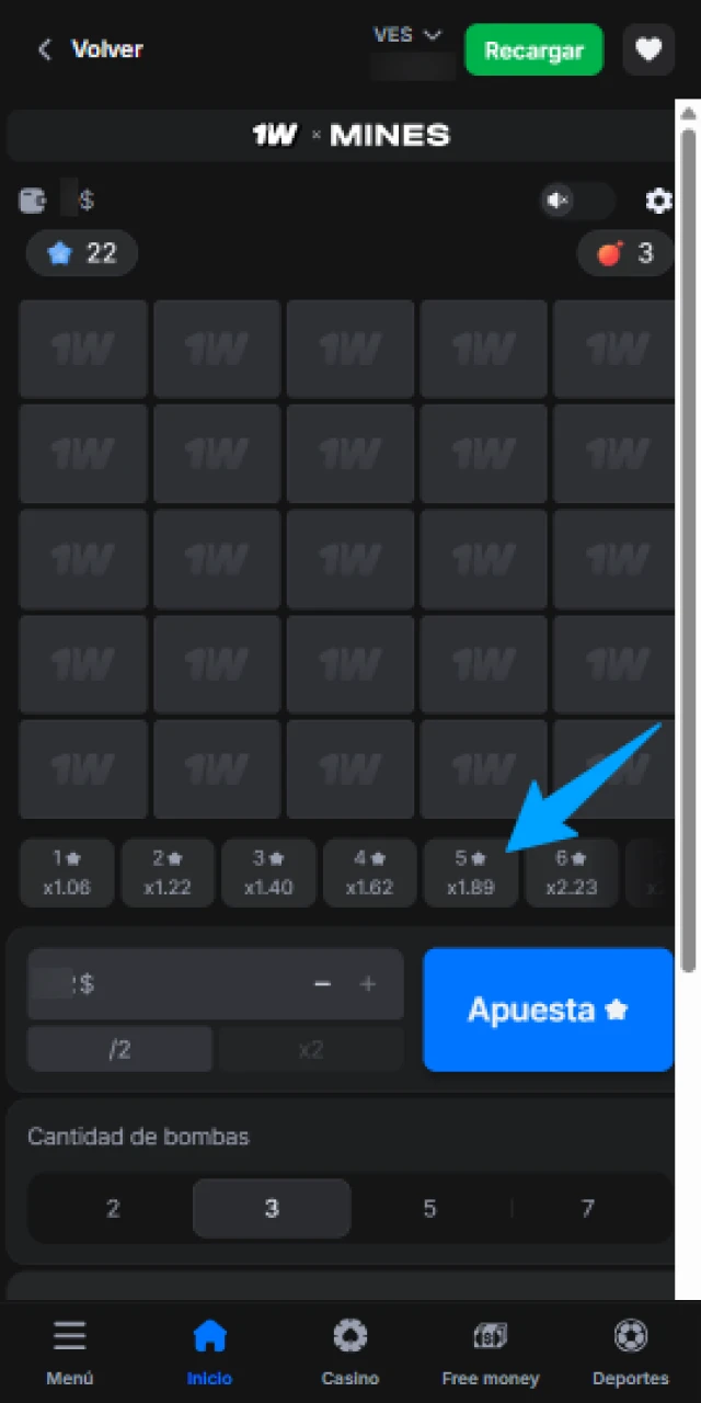 Configura los controles manuales en Mines 1win para apostar con precisión.