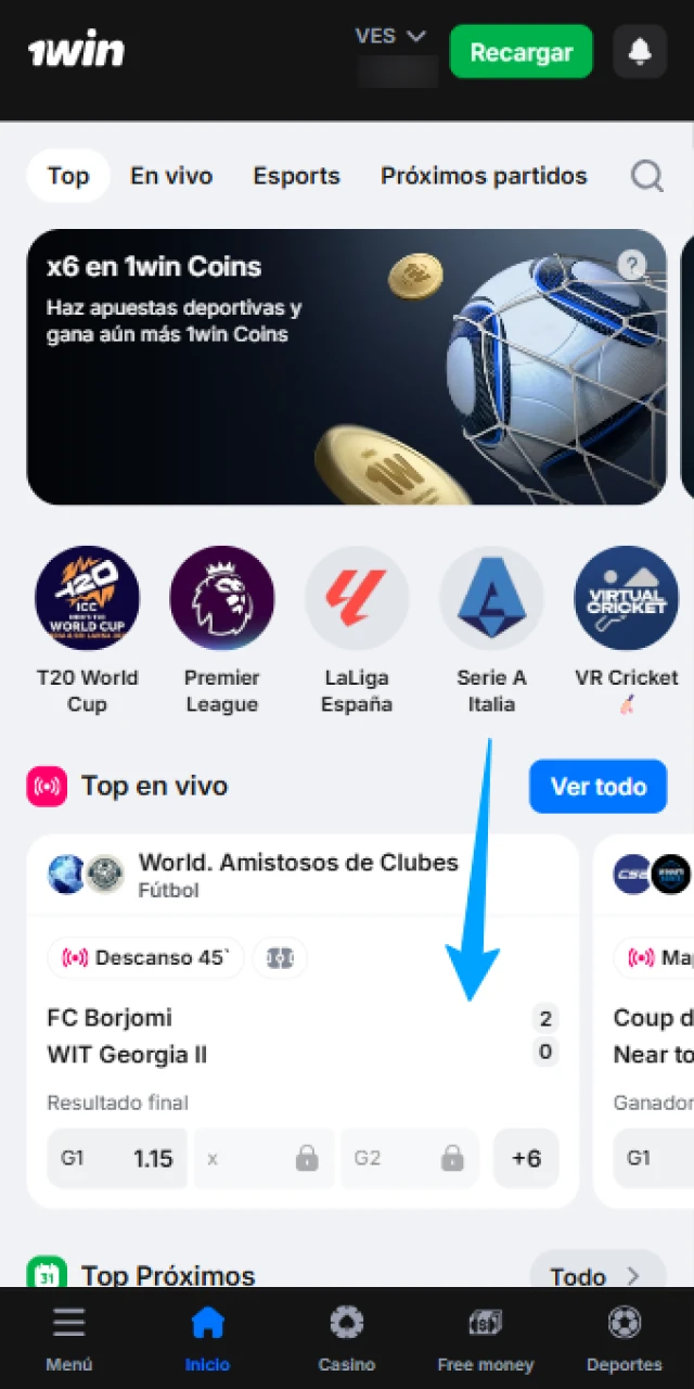 Busca tu deporte favorito en 1win Venezuela para realizar apuestas.