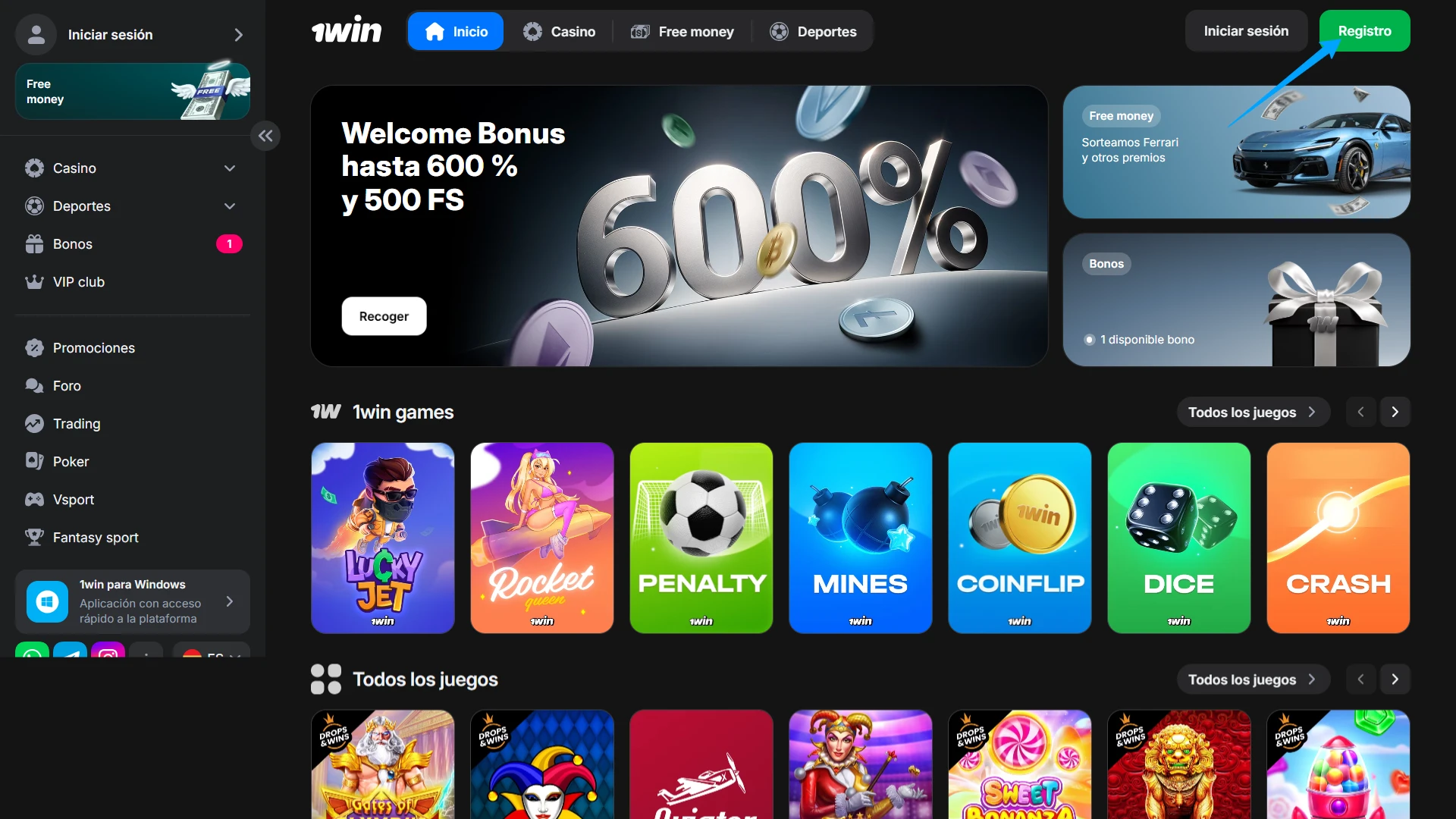 Inicia el proceso de registro en 1win desde el sitio oficial o la aplicación móvil.