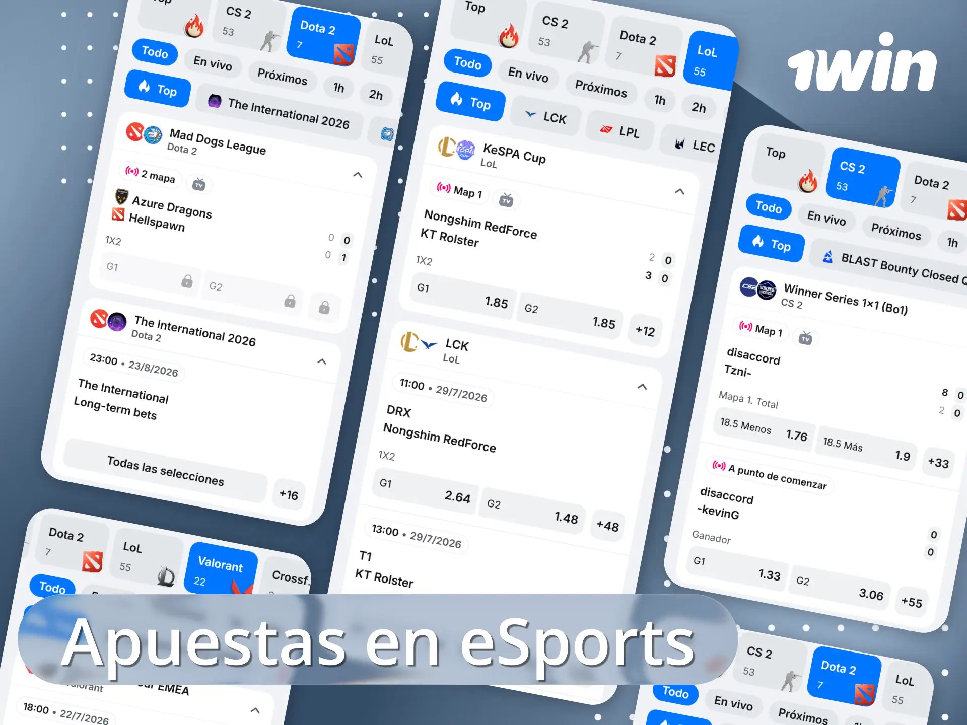 Haz tus pronósticos de eSports en 1win y gana al instante.